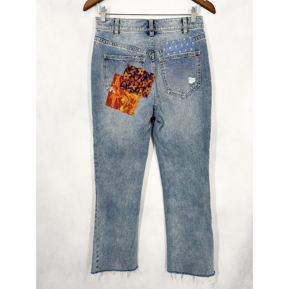 We The Free Belladonna Patchwork Cropped Kick Flare Blue Jeans Women's Size 26 - Picture 4 of 11